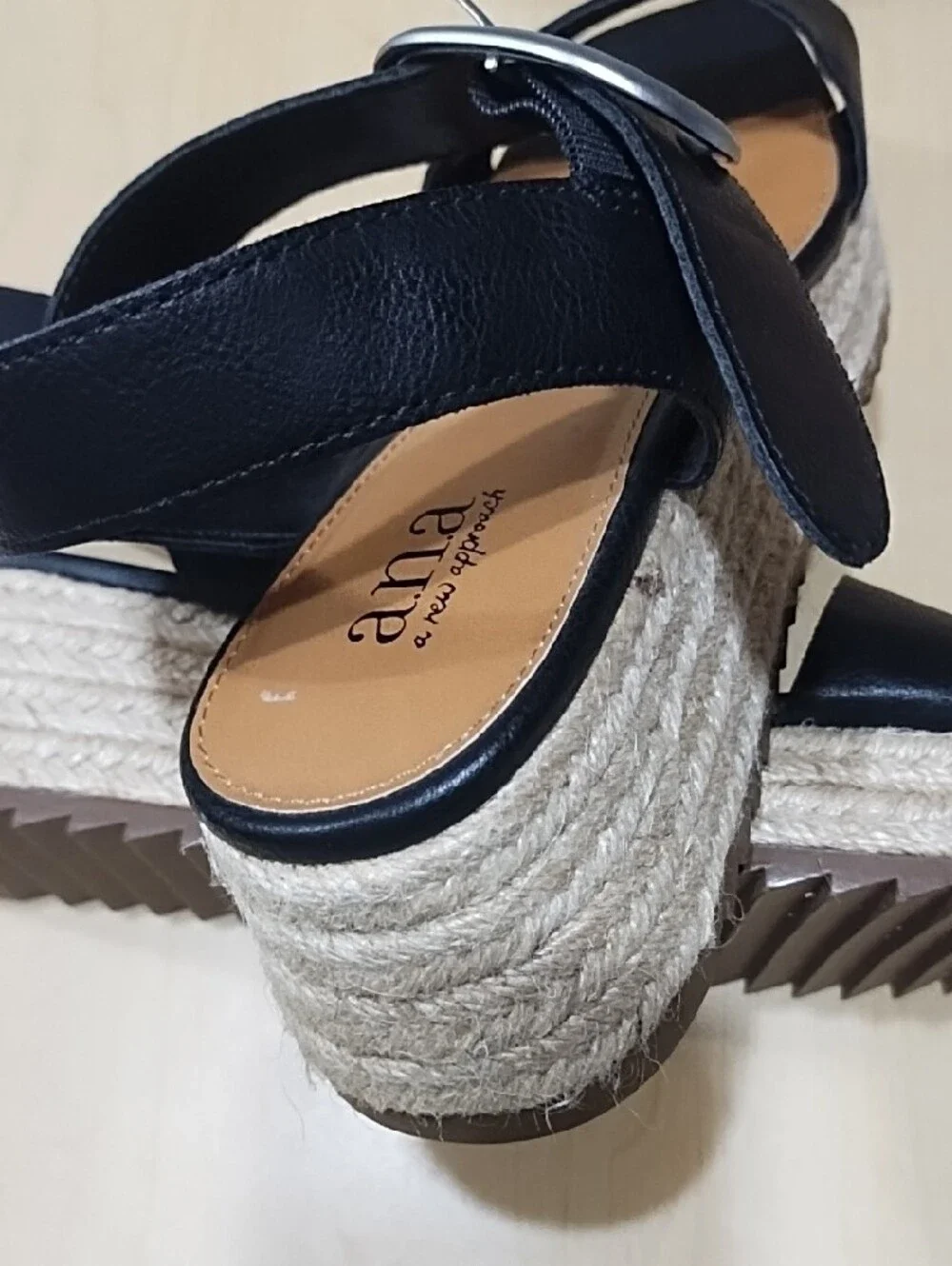a.n.a Black Strappy Wedge Sandals with Silver Buckle Like New Size 8.5.